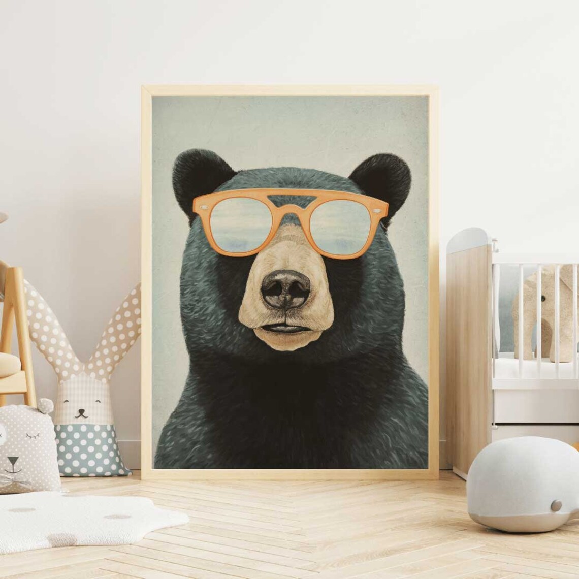 Cool Black Bear Wearing Orange Sunglasses Funny Animal Wall Poster - Image 2