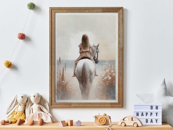 Horse Decor Girl Horse Nursery Art Girl Horse Print Equestrian Horse Gift Girl White Horse Painting Horse Wall Art Girl
