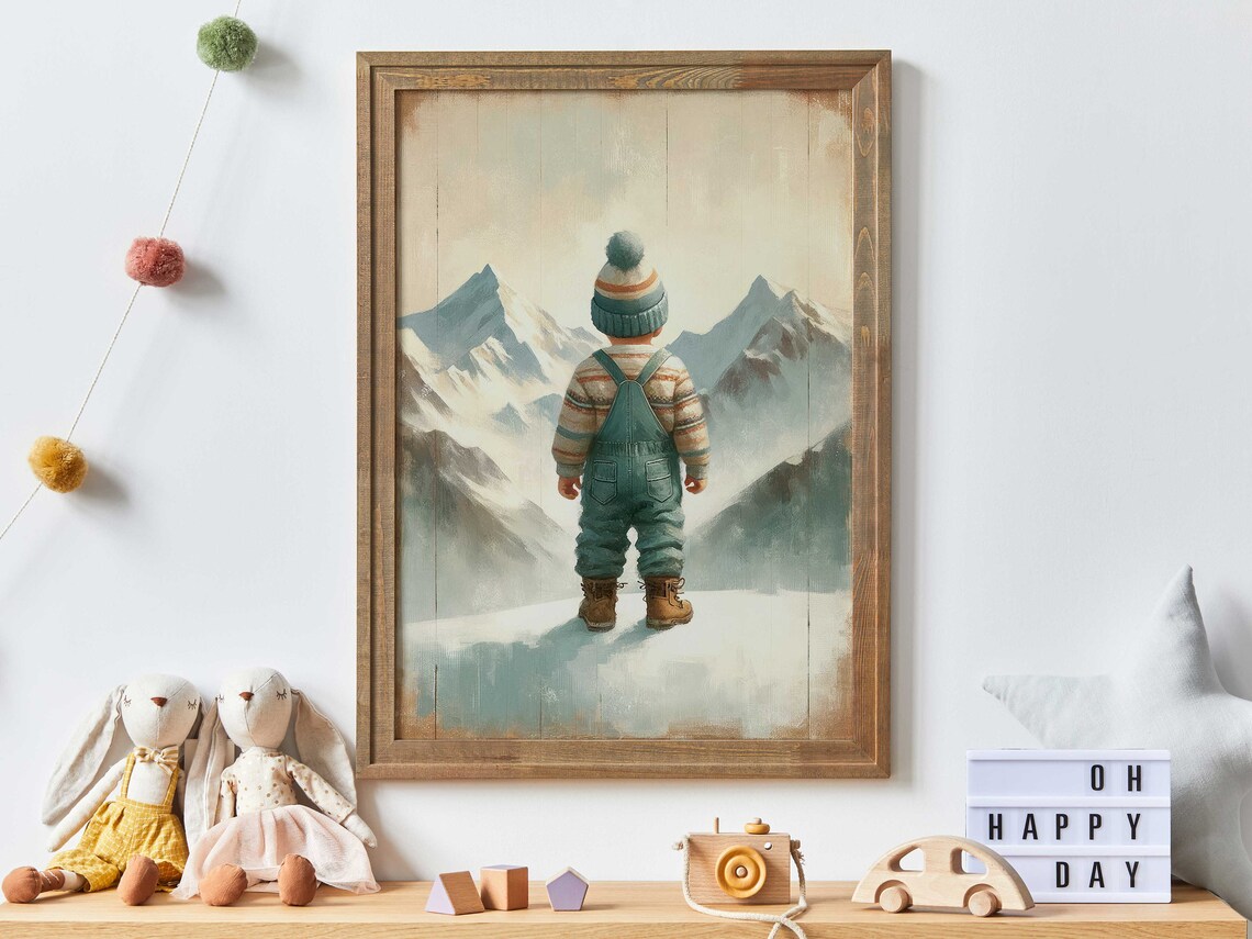 Adventure Toddler Nursery Decor, Vintage Mountain Art Print