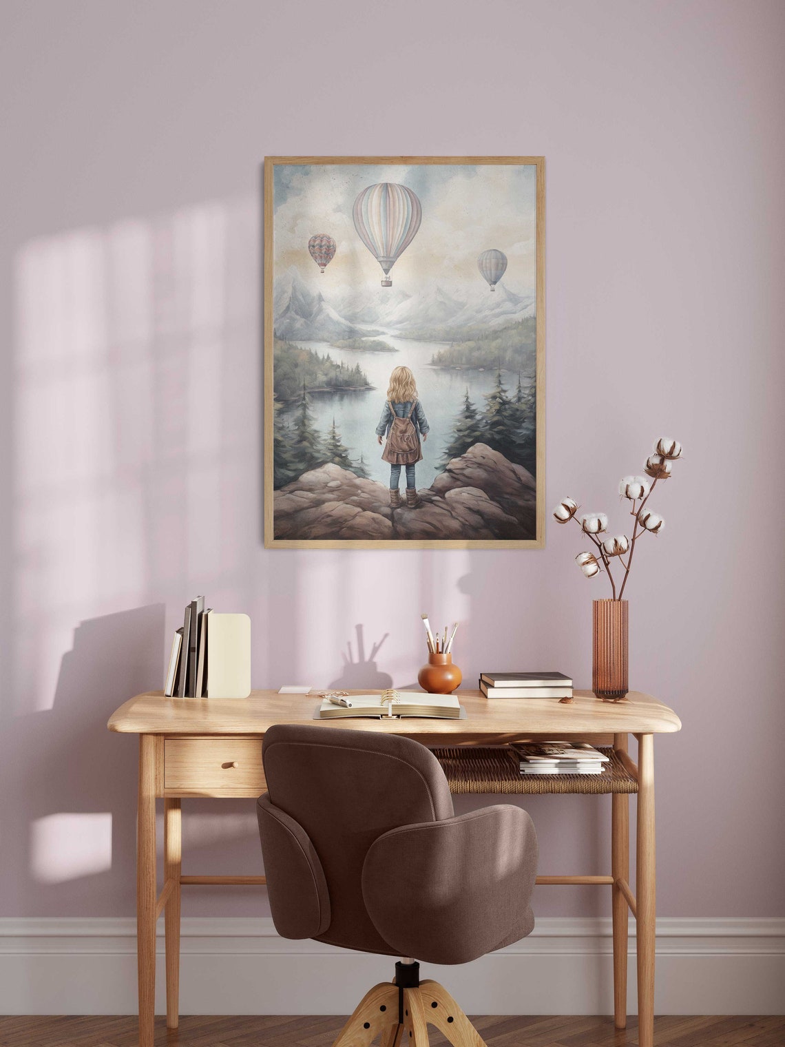 Adventure Nursery Girl Wall Art Vintage Girls Room Print Hot Air Balloons Mountain Nursery Print Girls Bedroom Playroom Art - Image 2