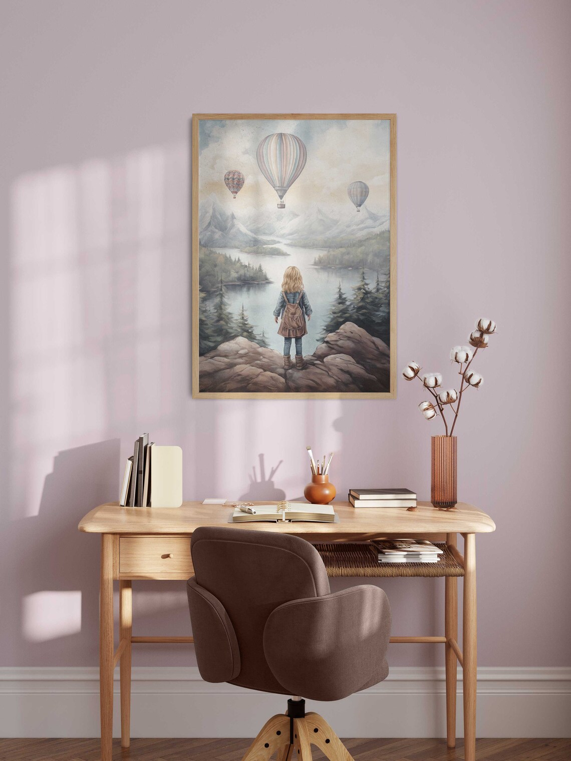 Colorful Hot Air Balloons Over Mountains Girls Adventure Poster - Image 2