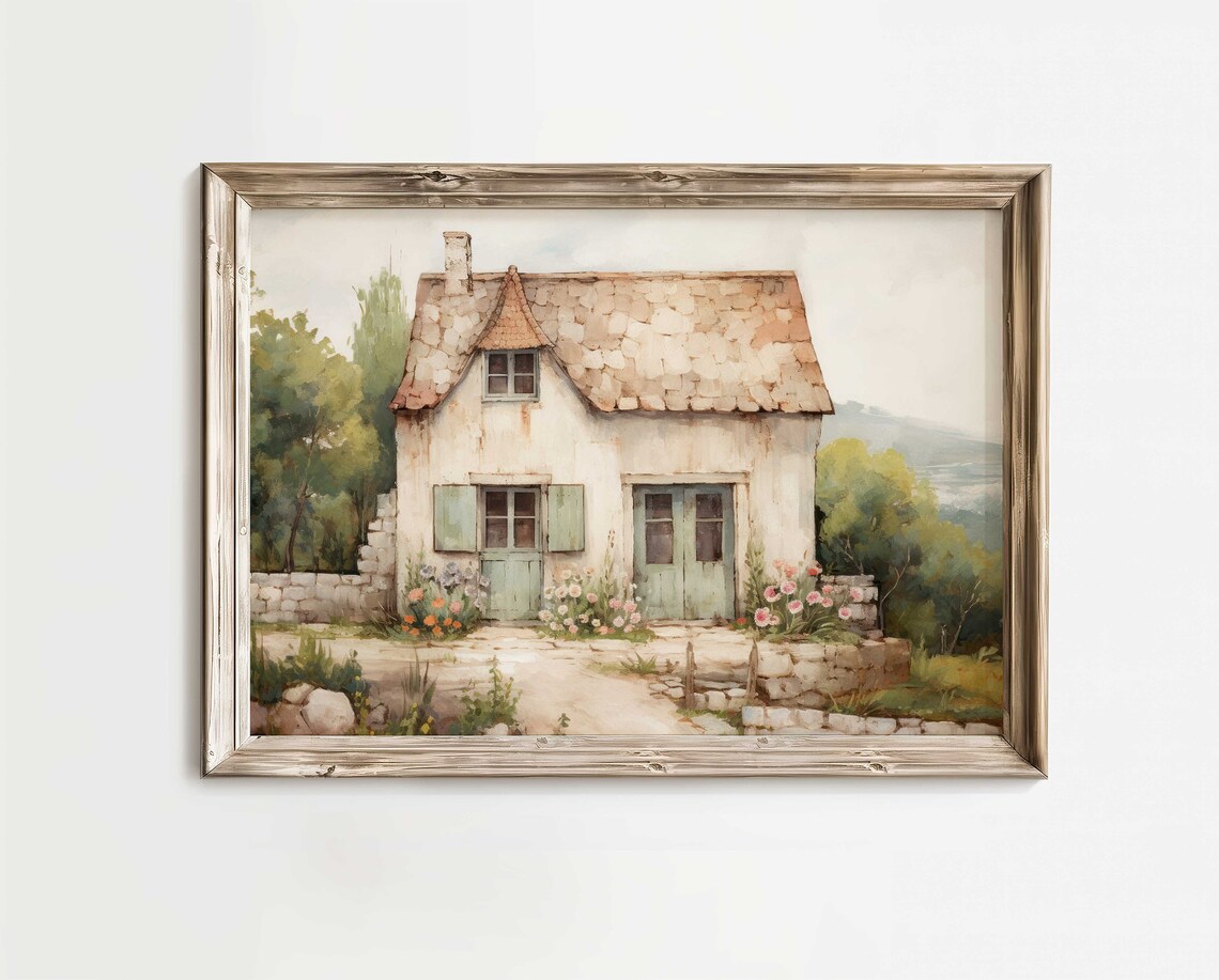 Stone House Cottage Painting, French Countryside Art Print