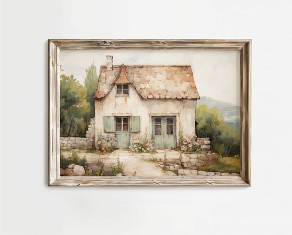 Stone House Cottage Painting, French Countryside Art Print