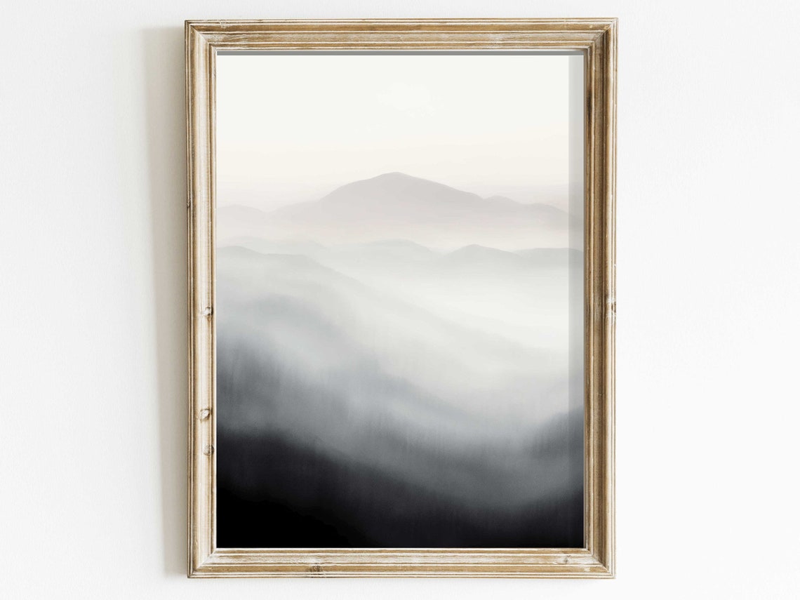 Misty Gray Mountains Abstract Minimalist Landscape Wall Poster
