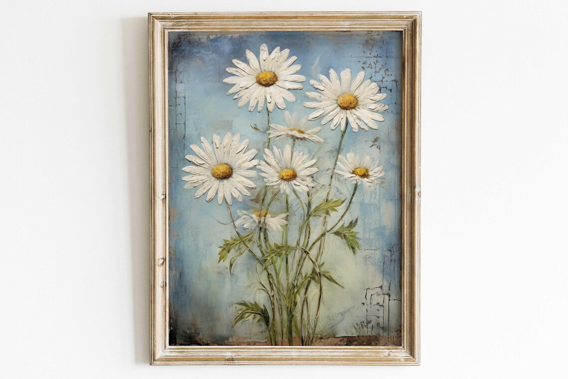 Daisy Flower Bouquet Vintage Floral Art Print