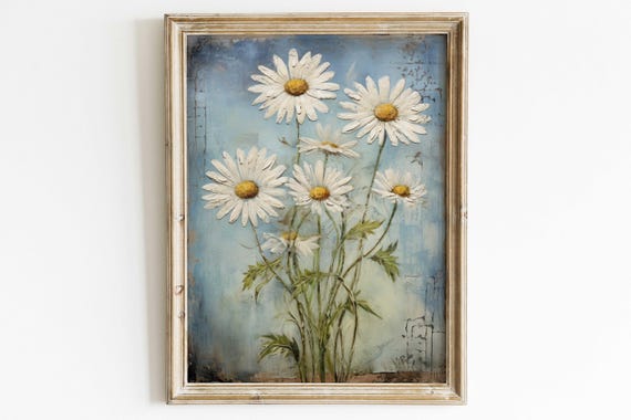 Daisy Flower Bouquet Vintage Floral Art Print