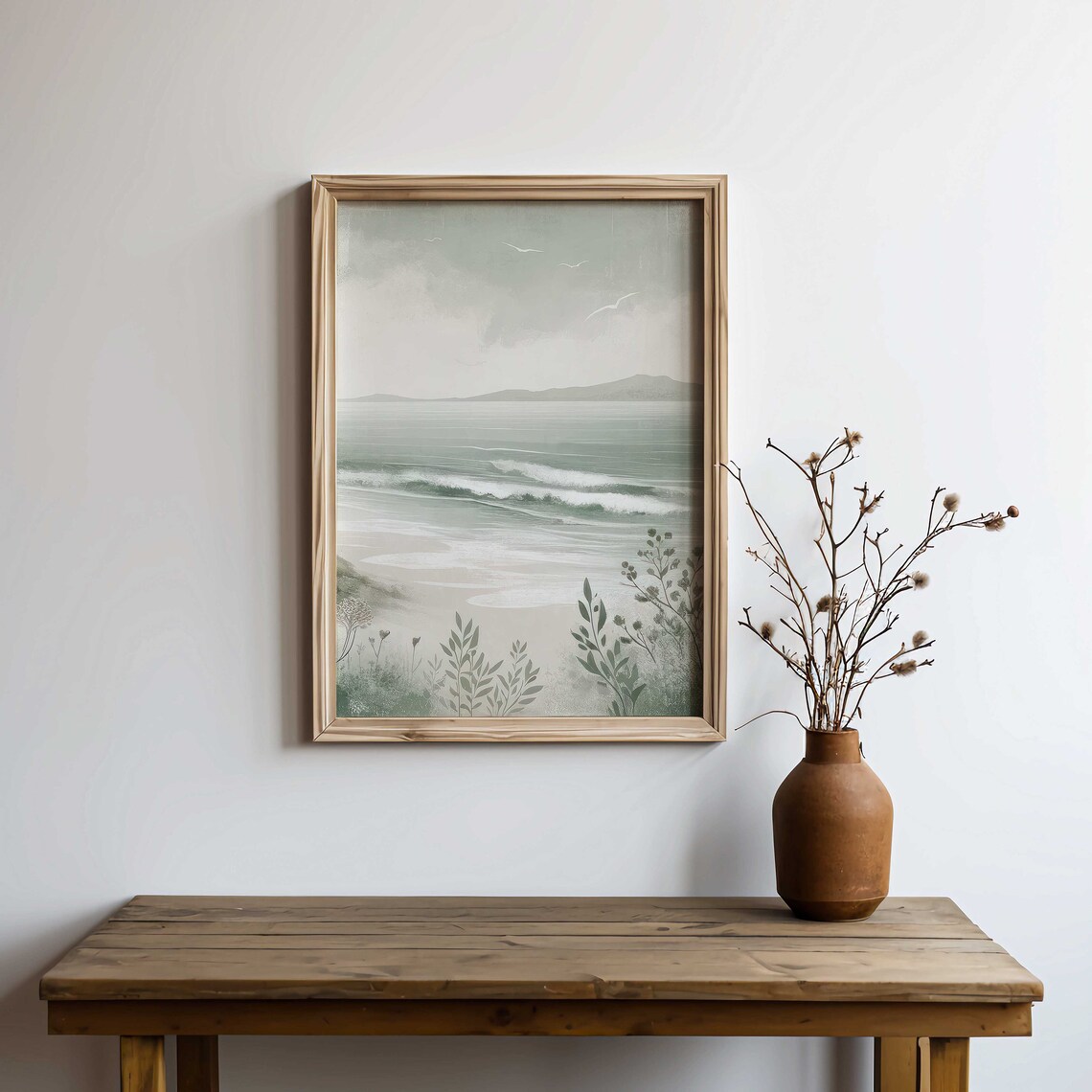 Sea Painting Coastal Wall Art Print, Sage Green - Image 2