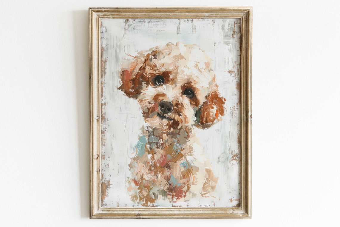 Apricot Miniature Poodle Puppy Portrait Vintage Dog Art Poster