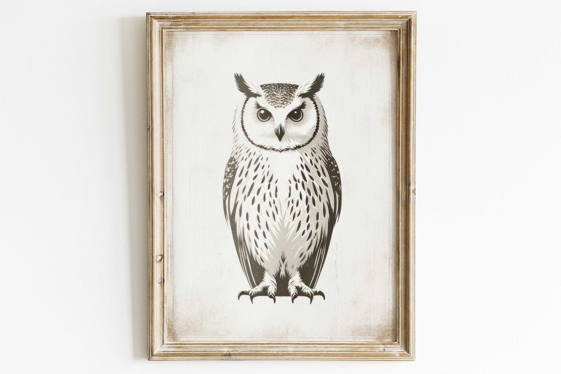 Vintage Owl Forest Bird Illustration Woodland Nursery Poster - Image 3
