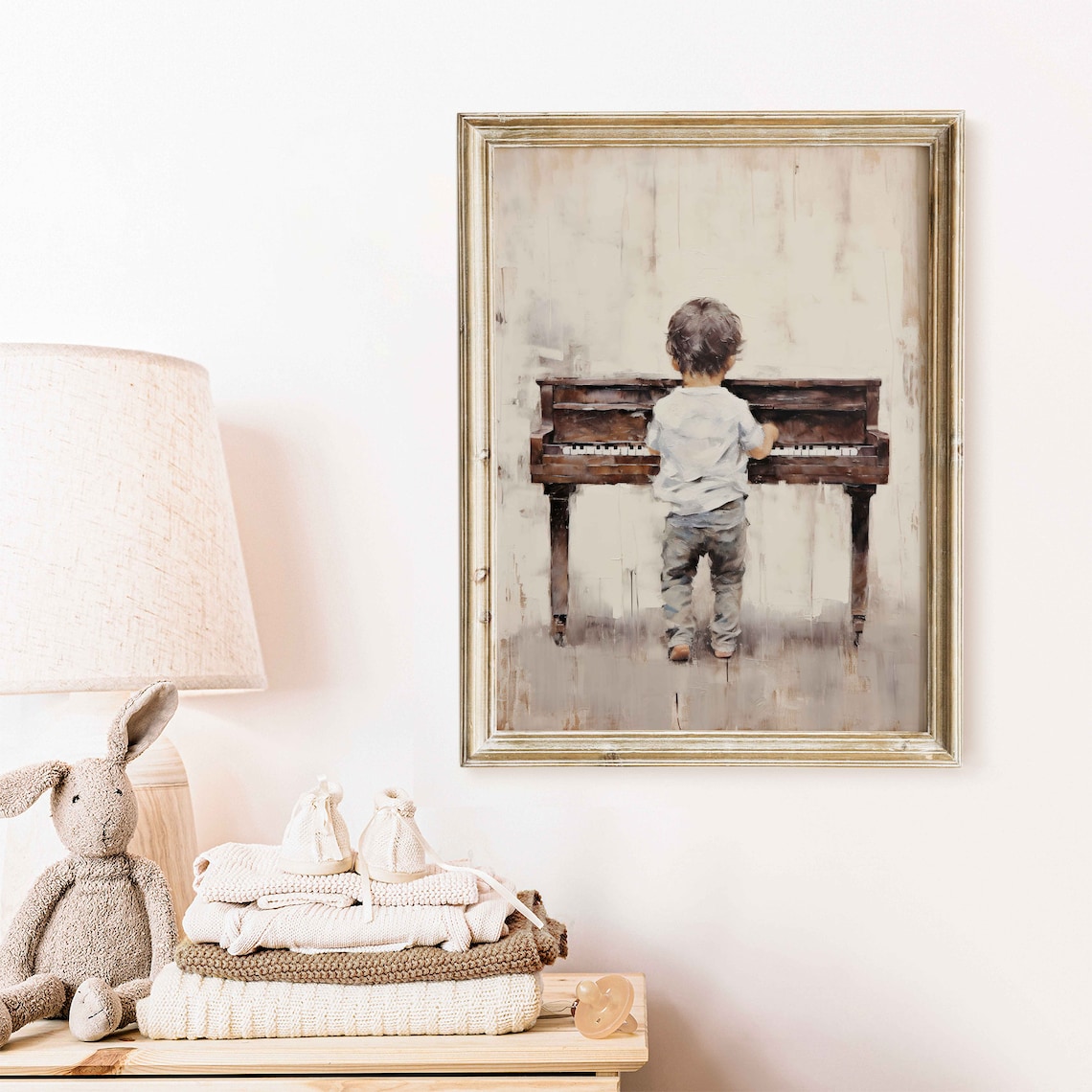 Boy Playing Piano Vintage Nursery Art Print - Image 2