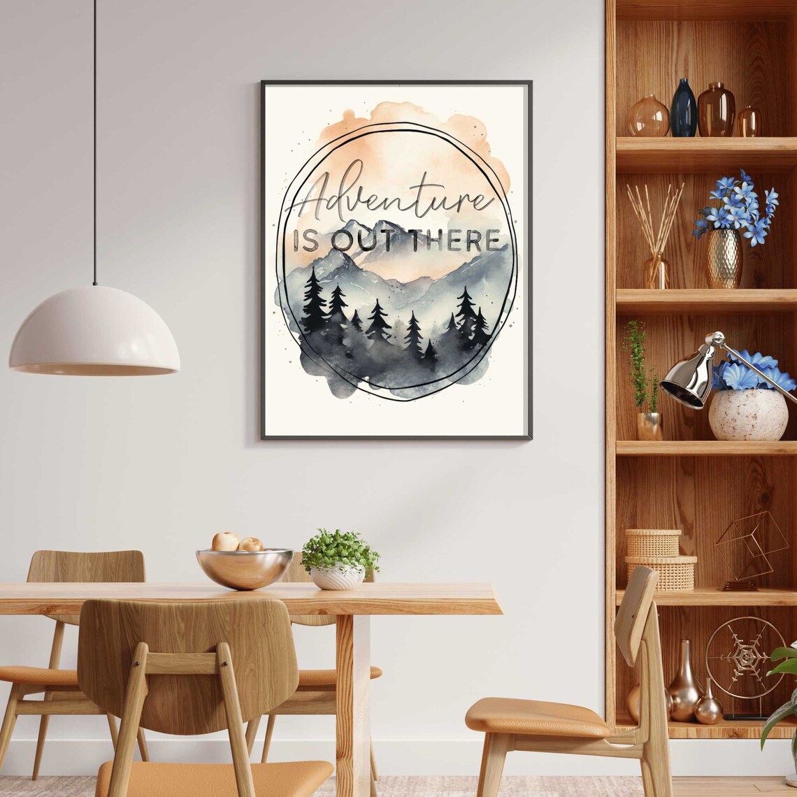 Hiking Quote Art, Adventure Is Out There Watercolor - Image 2