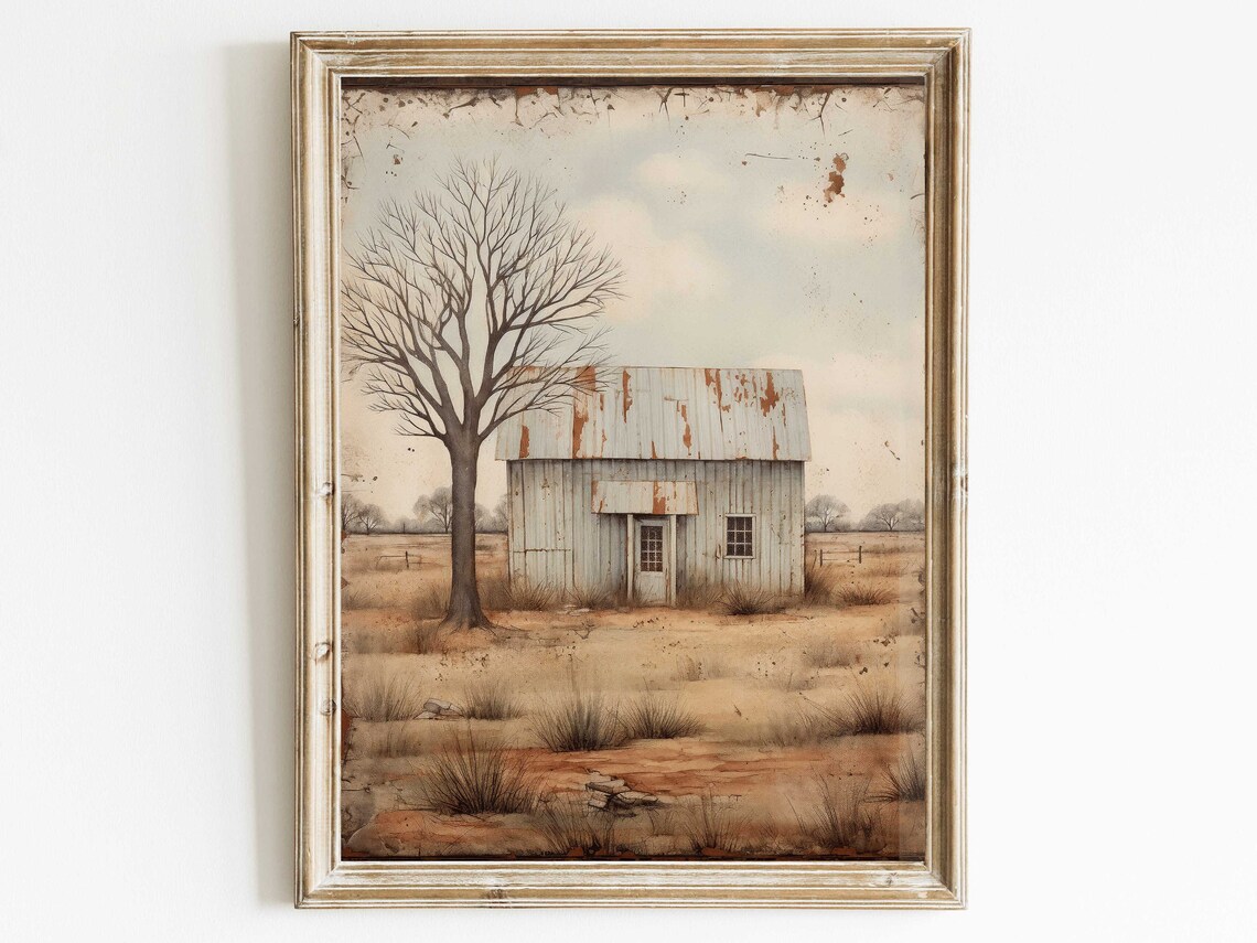 Little Old House Countryside Art Print, Rustic Farmhouse