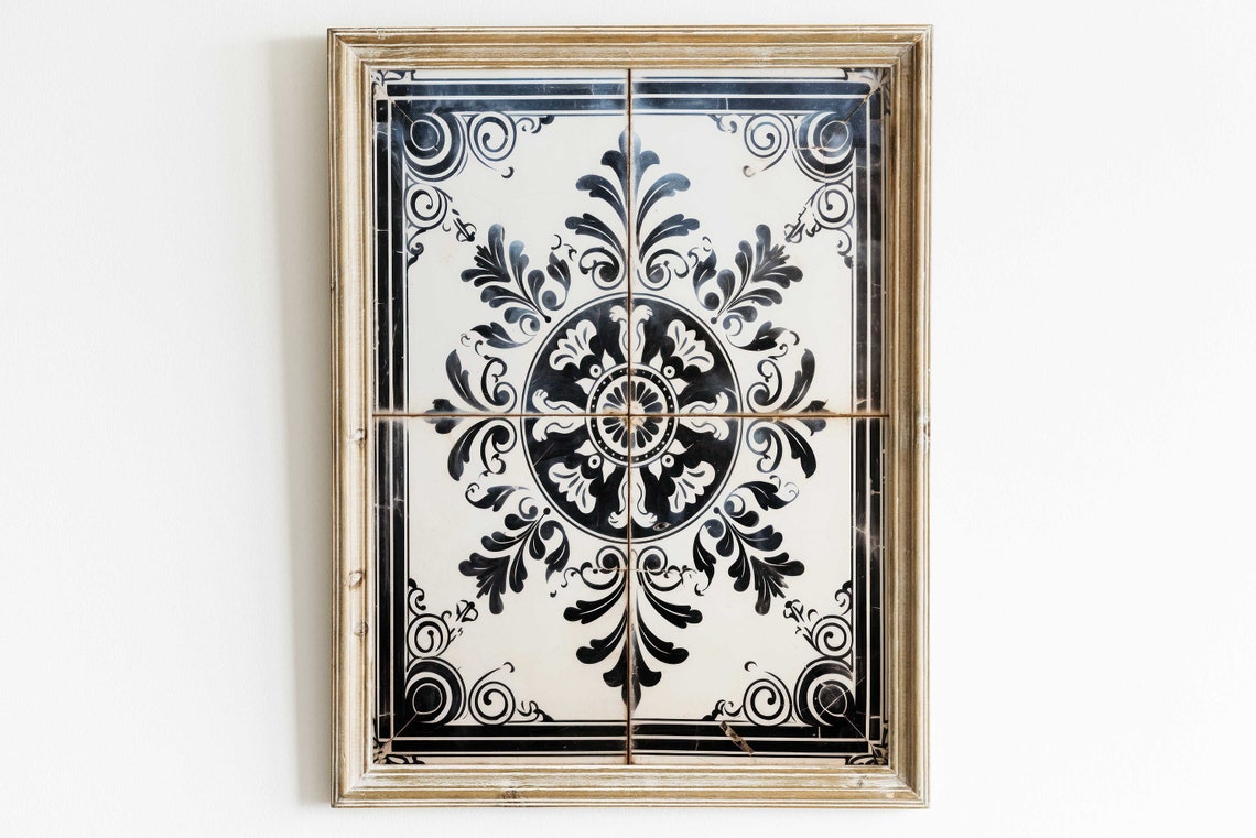 Portuguese Azulejo Tile Blue White Ornamental Vintage Art Print