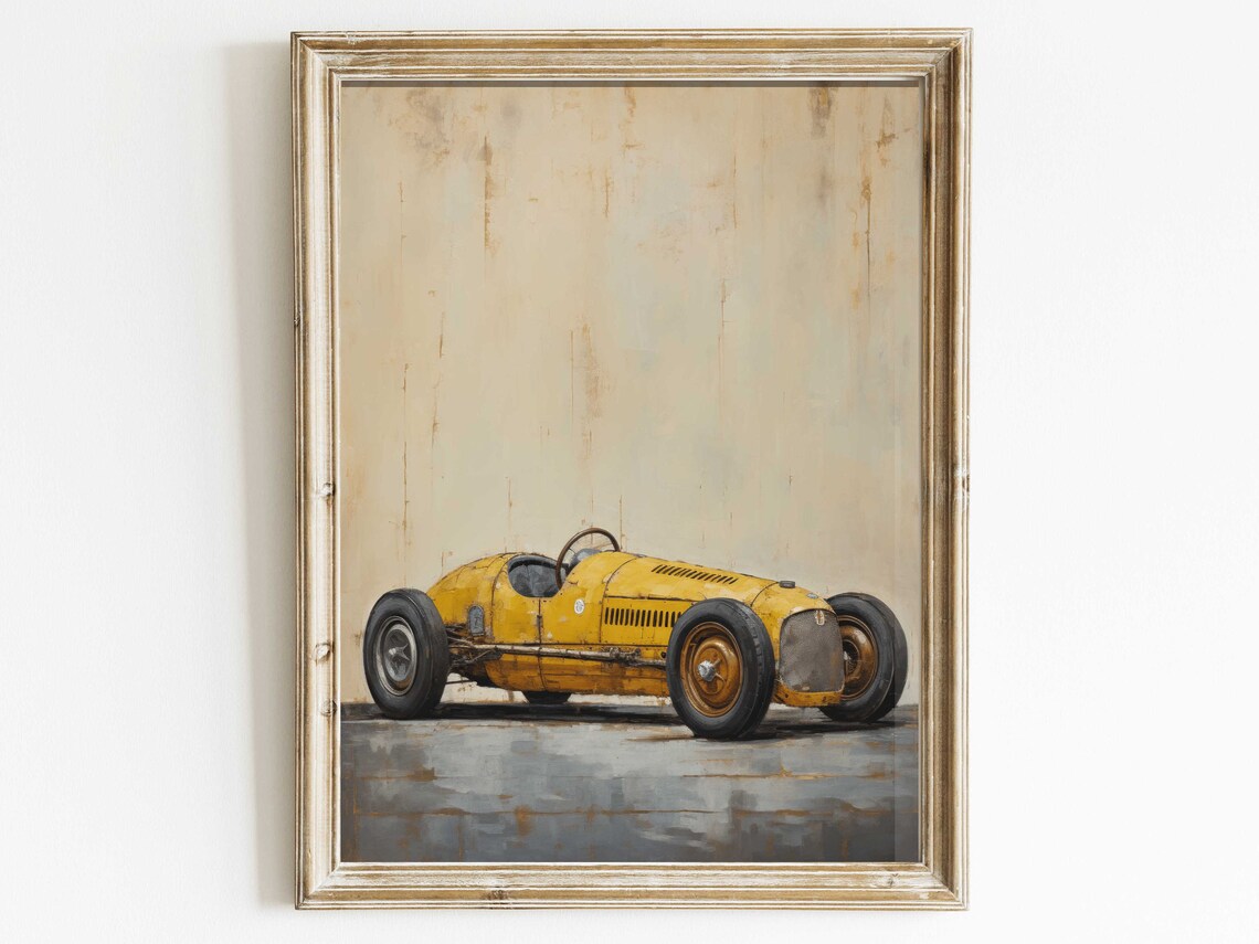 Vintage Racing Car Art, Distressed Wall Decor