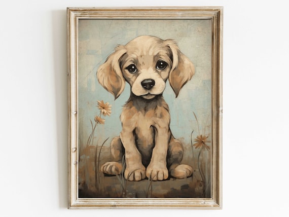 Puppy Nursery Print Cute Puppy Print Vintage Nursery Dog Wall Art Dog Lover Room Decor Puppy Wall Decor For Kids