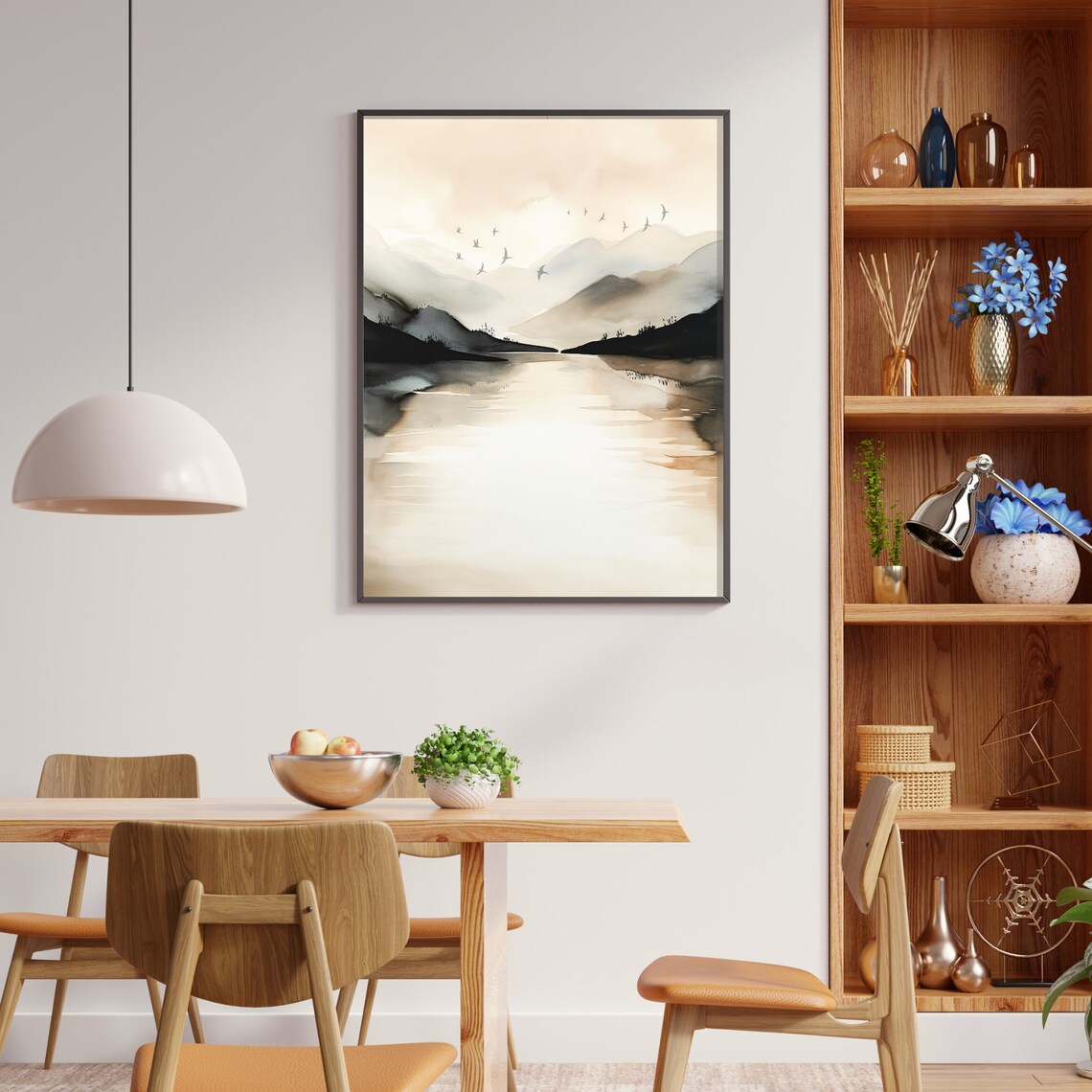 Watercolor Abstract Landscape Art Print, Beige - Image 2