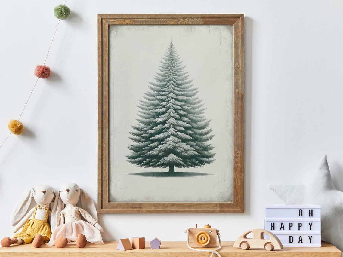 Snow Dusted Fir Tree On White Minimalist Winter Nature Poster Art - Image 2