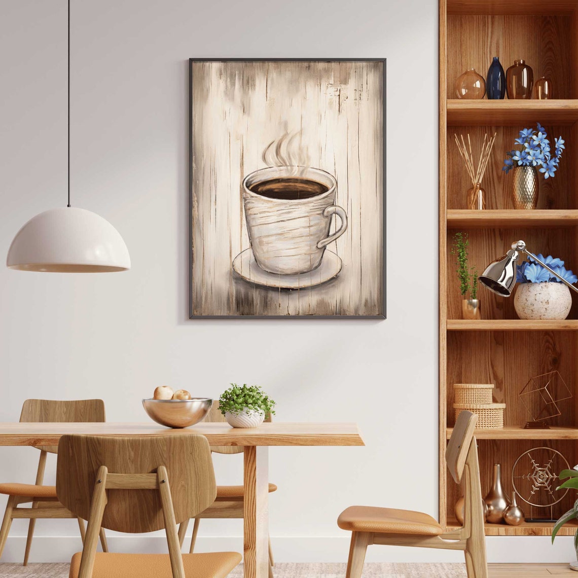 Coffee Art Coffee Cup Print Rustic Kitchen Decor Vintage Wall Art Distressed Wall Art Rustic Wall Decor Coffee Art - Image 2