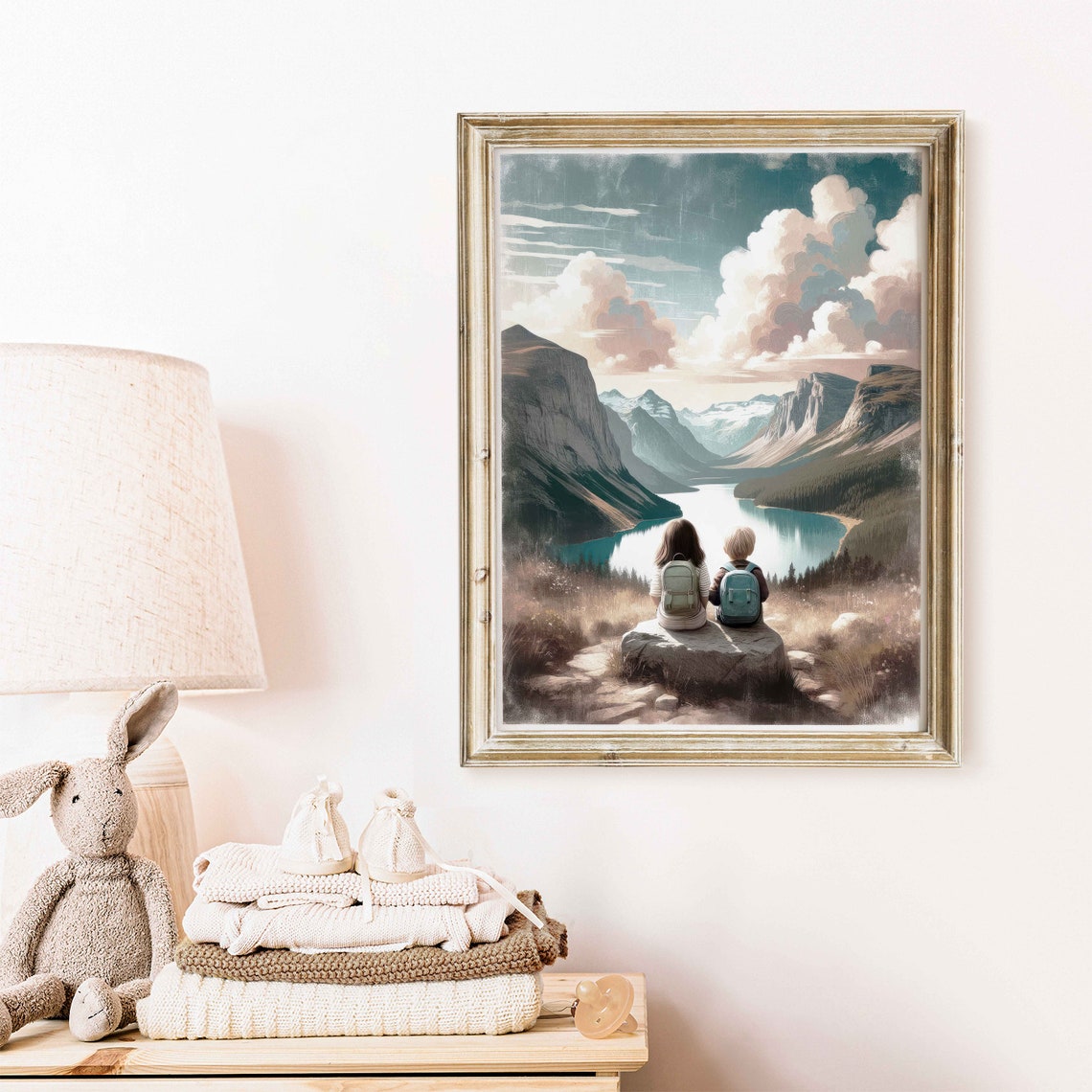 Brother And Sister With Backpacks Overlooking Alpine Lake Poster - Image 2