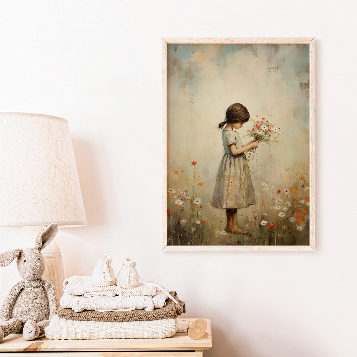 Little Girl Holding a Wildflower Bouquet in Meadow Art Print - Image 2