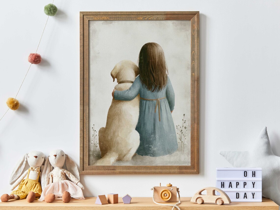 Yellow Labrador Nursery Print, Girls Room Art Print