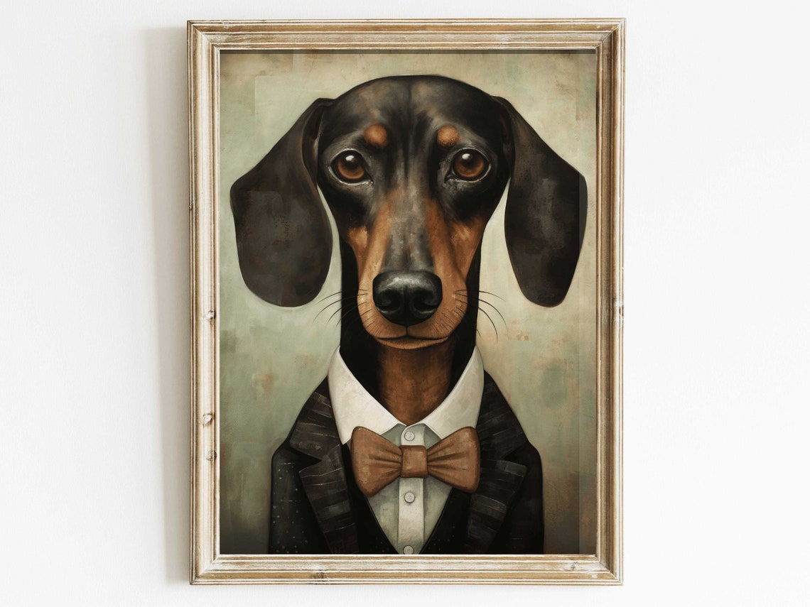 Dapper Dachshund in Suit and Bow Tie Vintage Dog Portrait Poster