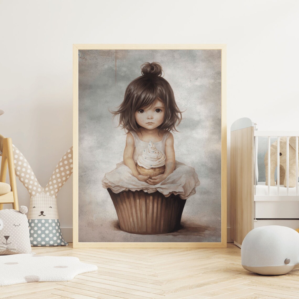 Cute Cupcake Girl Vintage Nursery Art Print - Image 2