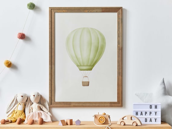 Mint Green Watercolor Hot Air Balloon Poster Sweet Nursery Wall Decor