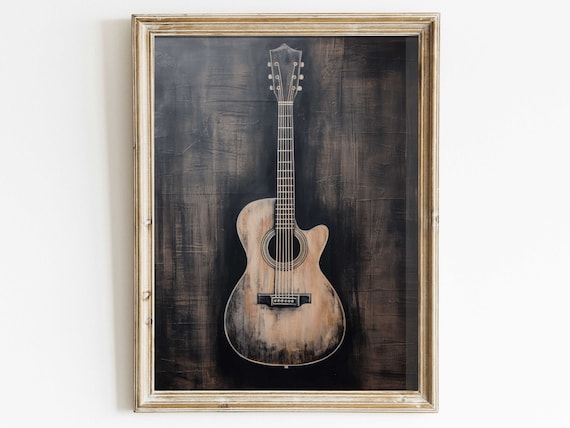 Vintage Guitar Wall Art, Acoustic Guitar Poster Print