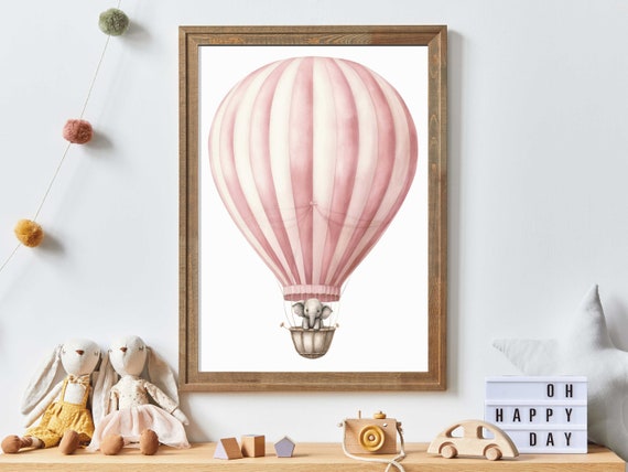 Up Away Vintage Baby Elephant Hot Air Balloon Art Highres Create A Whimsical Oasis For Your Little One