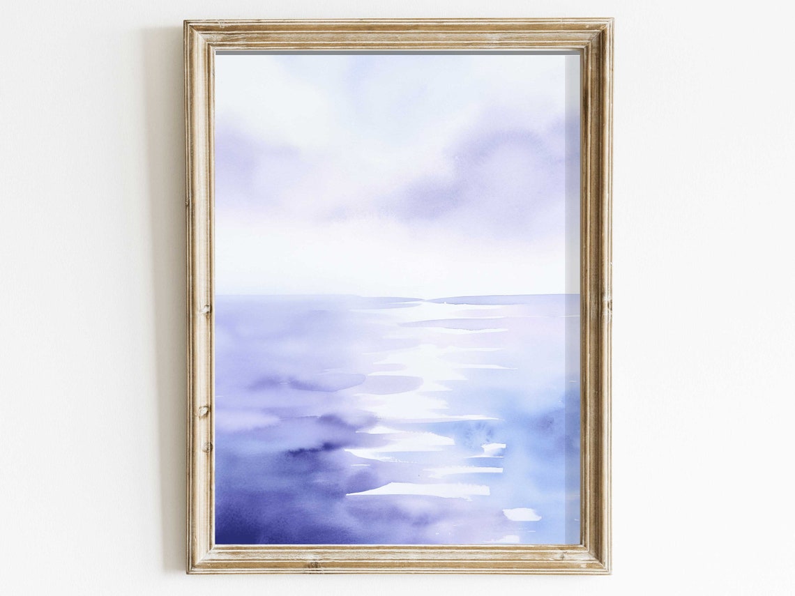 Purple Watercolor Seascape Abstract Ocean Waves Minimalist Art Print