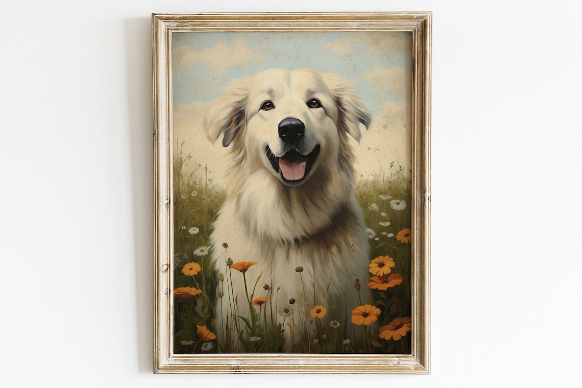 Great Pyrenees Vintage Dog Portrait Art Print