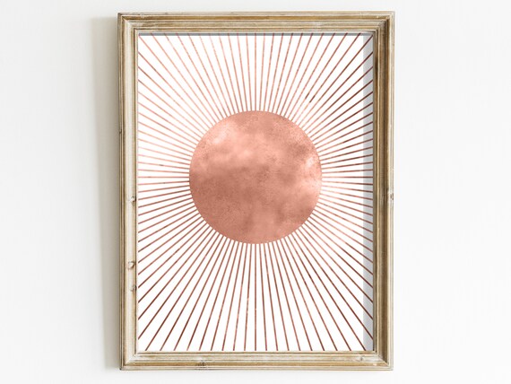 Copper Sunburst Poster Rose Gold Rays Minimalist Modern Celestial Decor