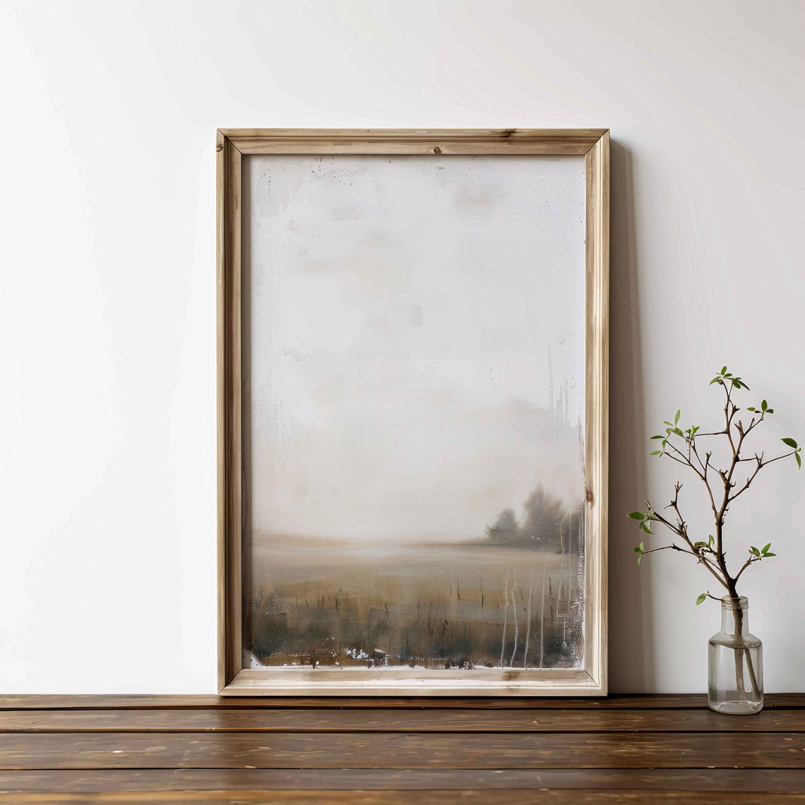 Serene Foggy Abstract Landscape Poster Warm Neutral Minimalist Decor