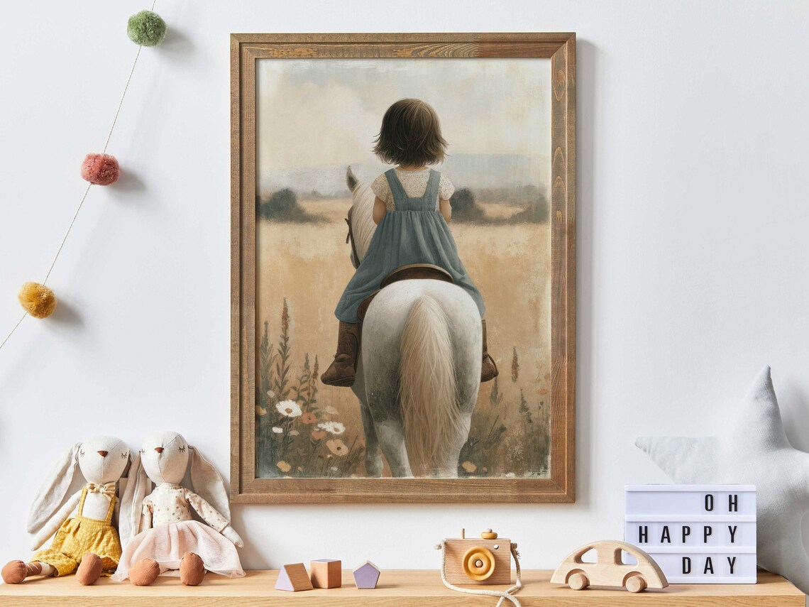 Girl Horse Painting, Equestrian Nursery Art Print
