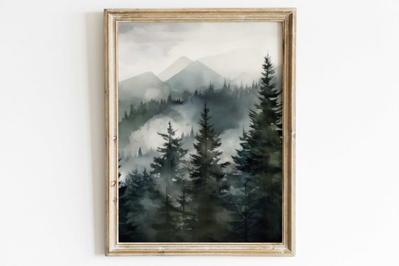 Misty Forest Print Watercolor Forest Landscape Forest Wall Art Forest Painting Nature Art Print Forest Landscape Decor Art