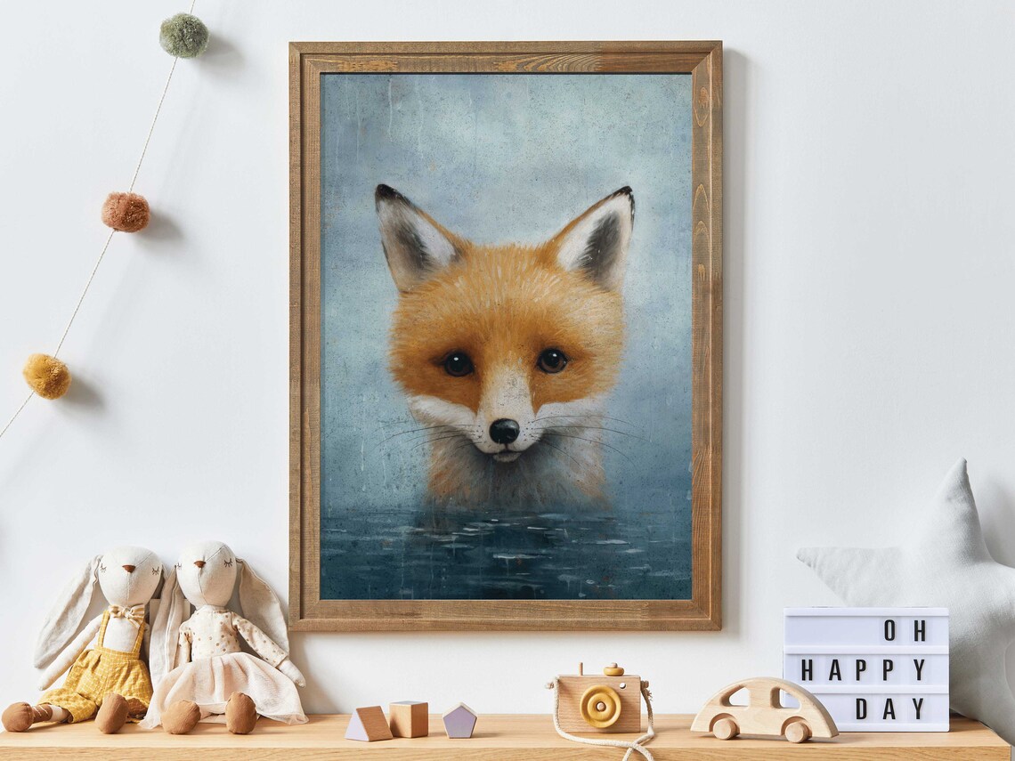 Red Fox Bathing Watercolor Woodland Forest Animal Portrait Poster