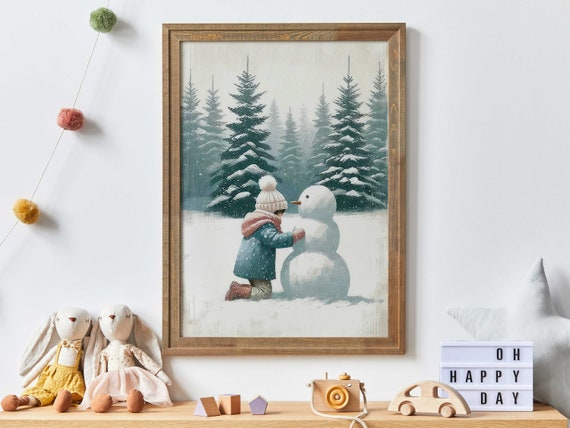 Snowman Art Print, Winter Nursery Wall Decor