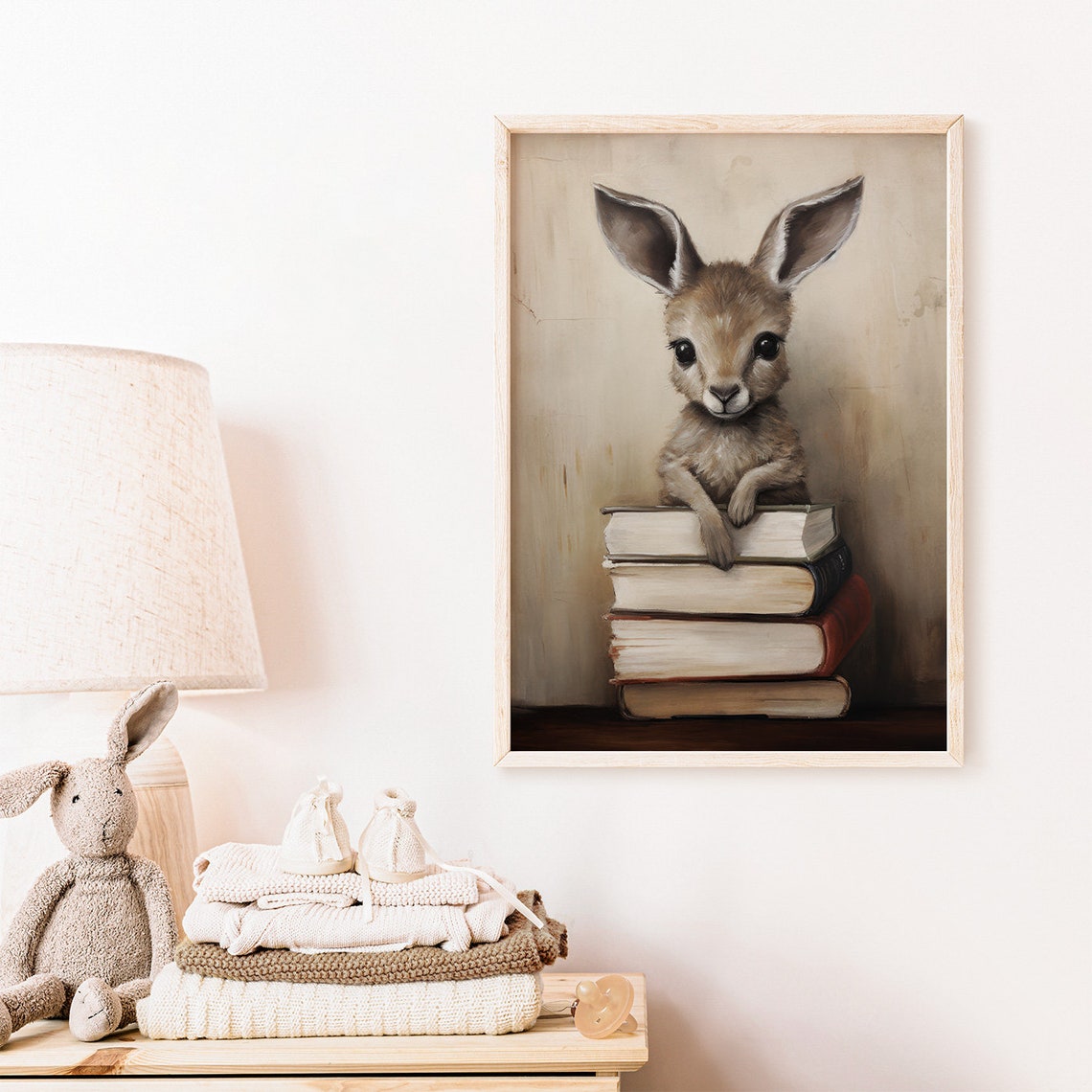 Baby Kangaroo Sitting on Stack of Books Reading Corner Poster - Image 2