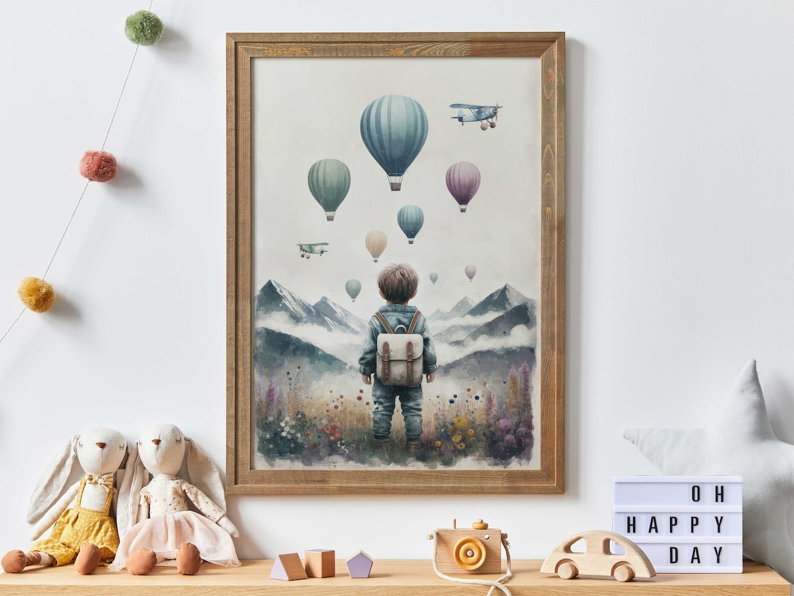 Boy Adventure Nursery Decor, Adventure Awaits Art Print
