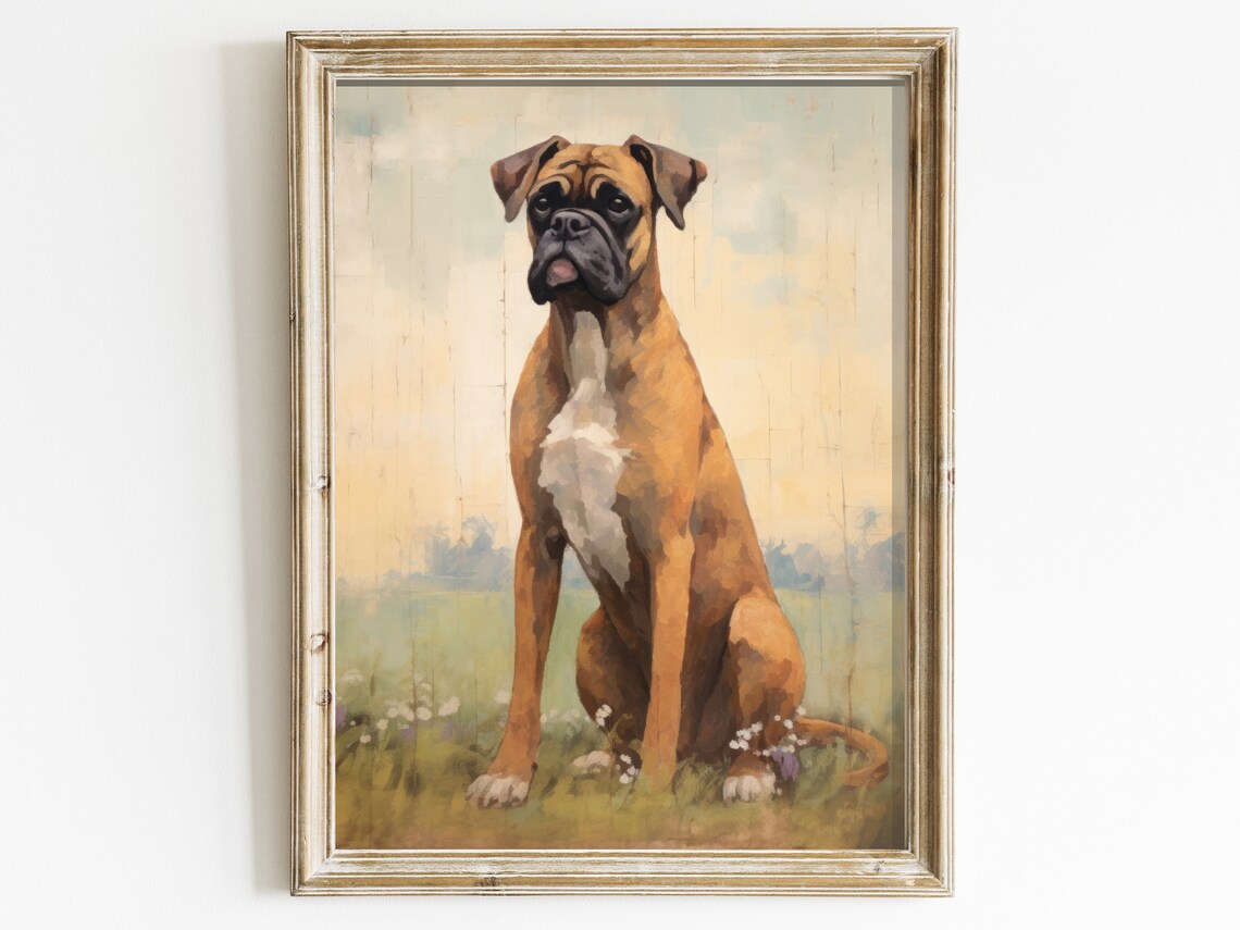 Boxer Dog Vintage Art Print, Rustic Dog Decor