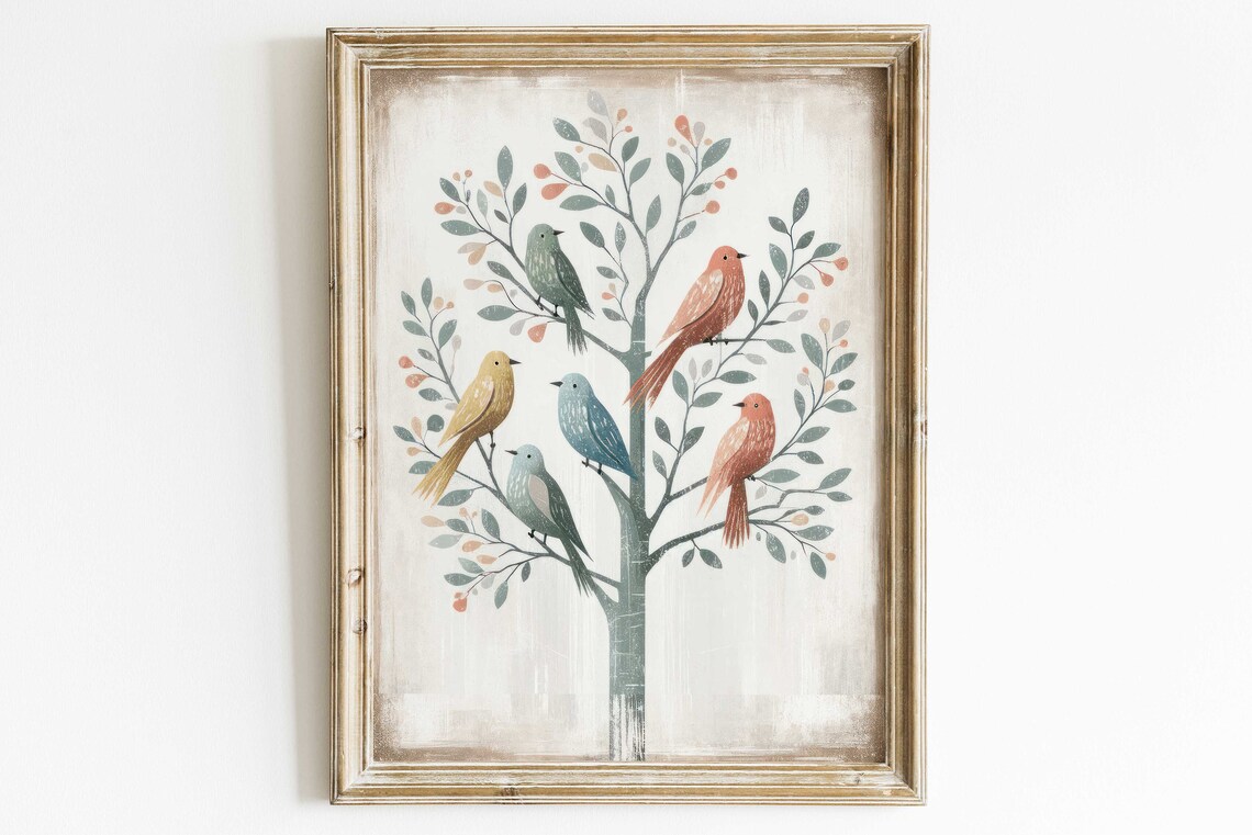 Rustic Bird Vintage Tree Wall Art, Farmhouse Print - Image 3