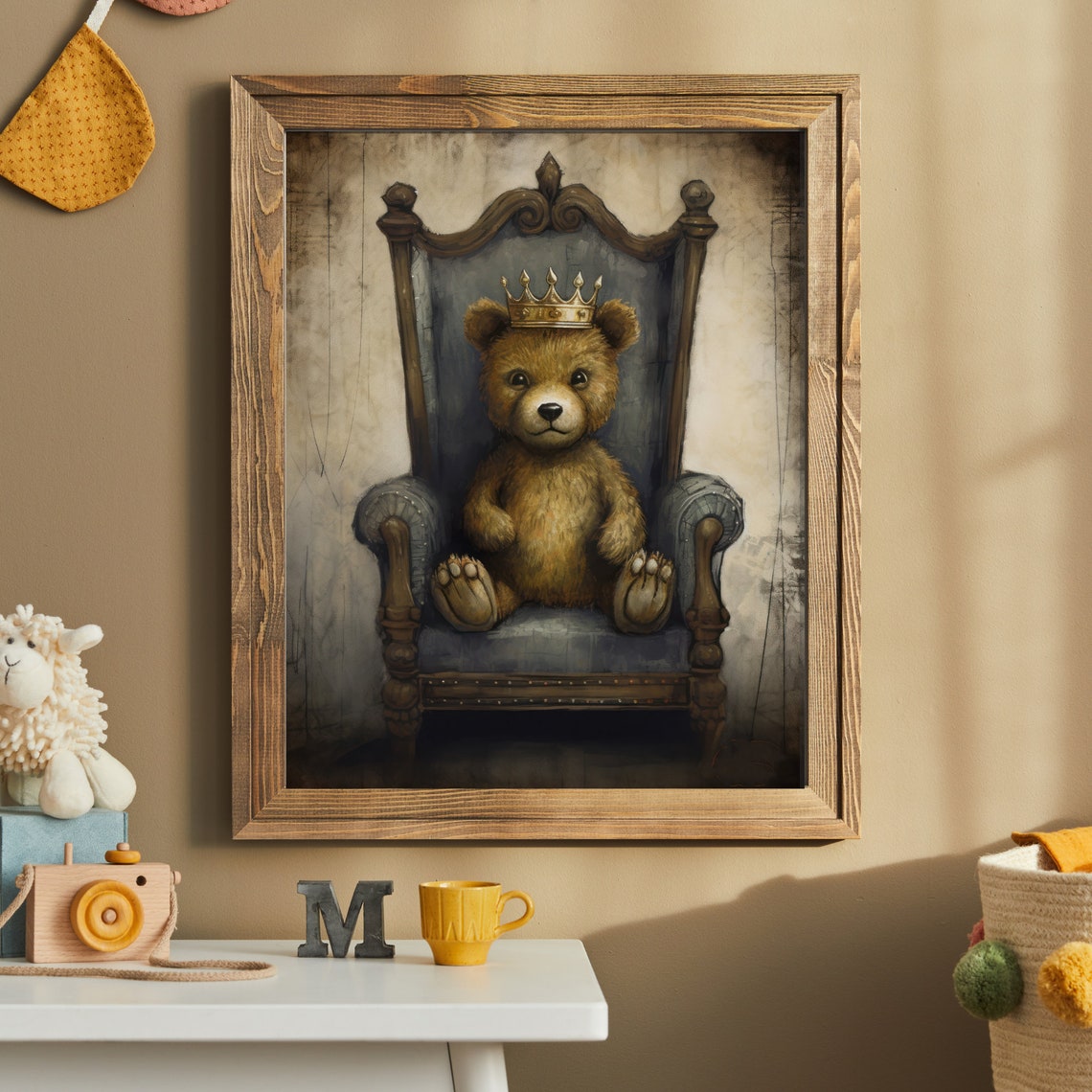Teddy Bear King Wearing Crown On Throne Vintage Nursery Poster - Image 2