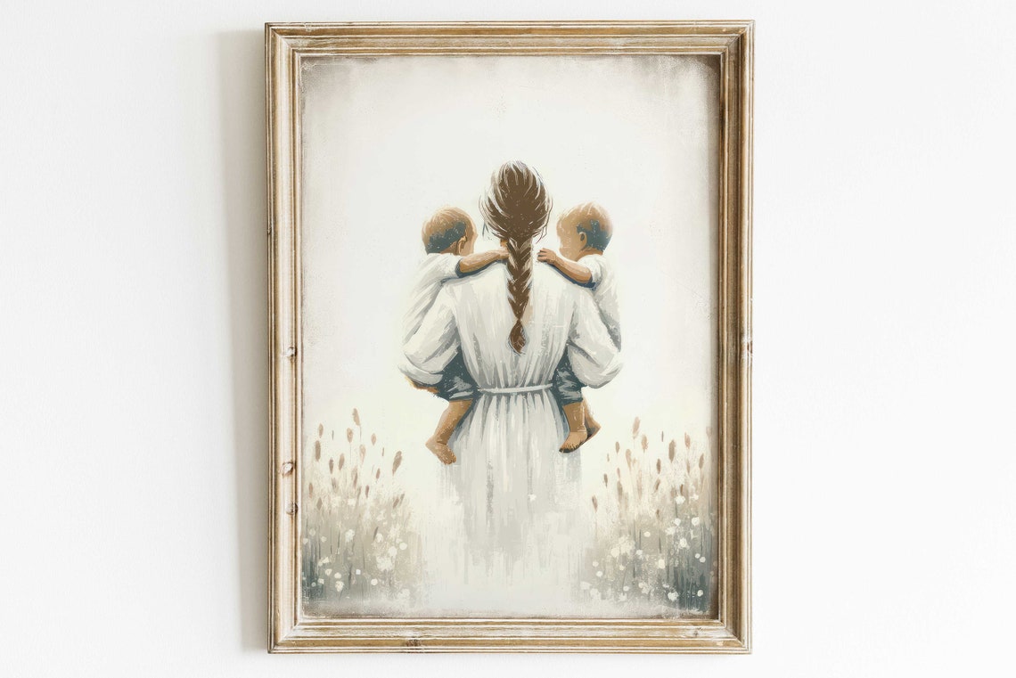 Mother And Sons Print Twins Boys Wall Art Twin Baby Shower Gift Family Love Mother Son Bond Twin Boy Mother Gift Family Art