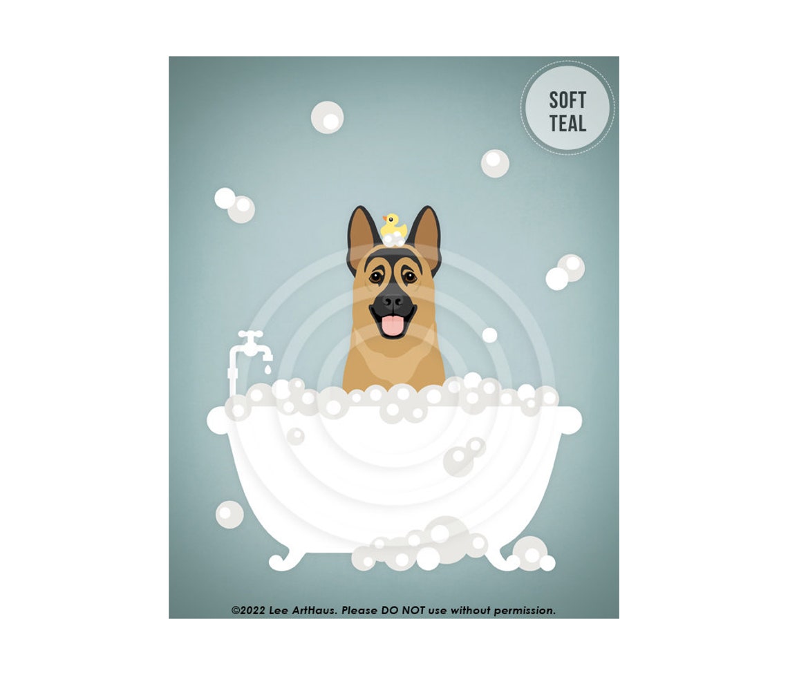 German Shepherd Bubble Bath Bathtub Rubber Duck Cute Dog Art Poster - Image 4