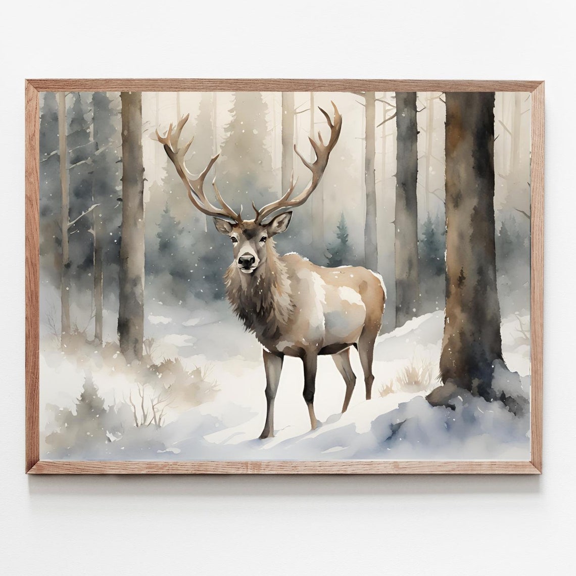 Winter Forest Deer Watercolor Art Print
