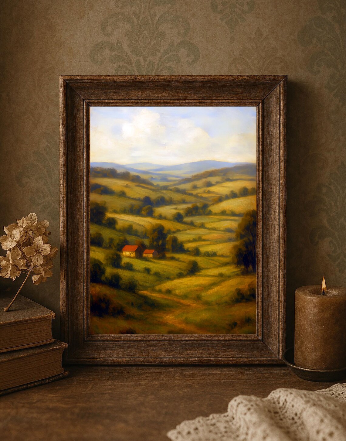 Golden Rolling Hills Farmhouse Pastoral Oil Painting Wall Poster