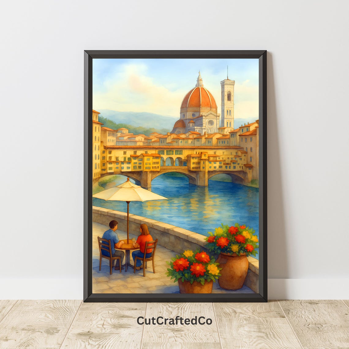 Florence Ponte Vecchio Duomo Watercolor Romantic Italy Art Poster