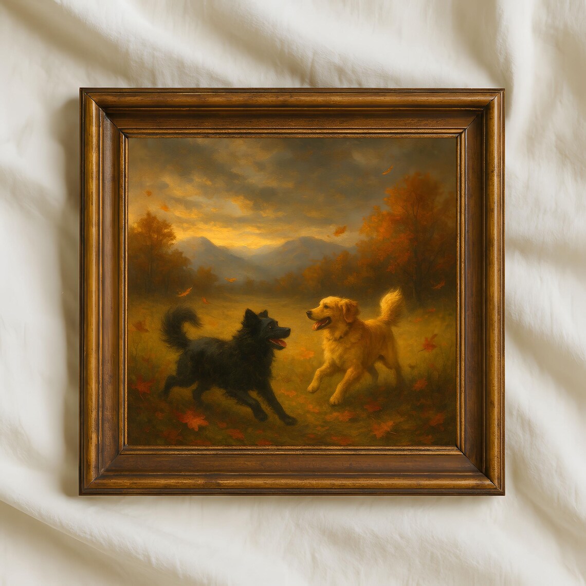 Autumn Dog Art Print, Rustic Golden Retriever