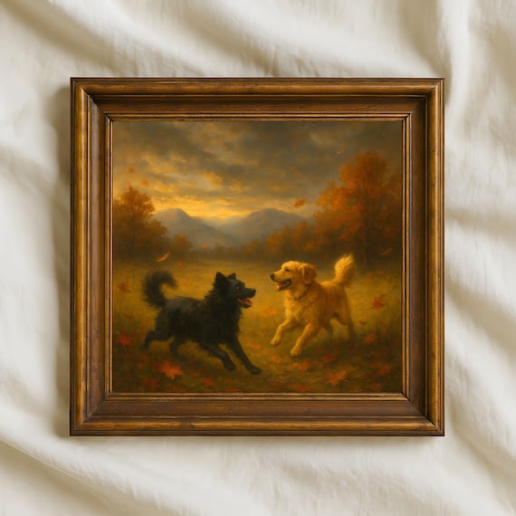 Autumn Dog Art Print, Rustic Golden Retriever